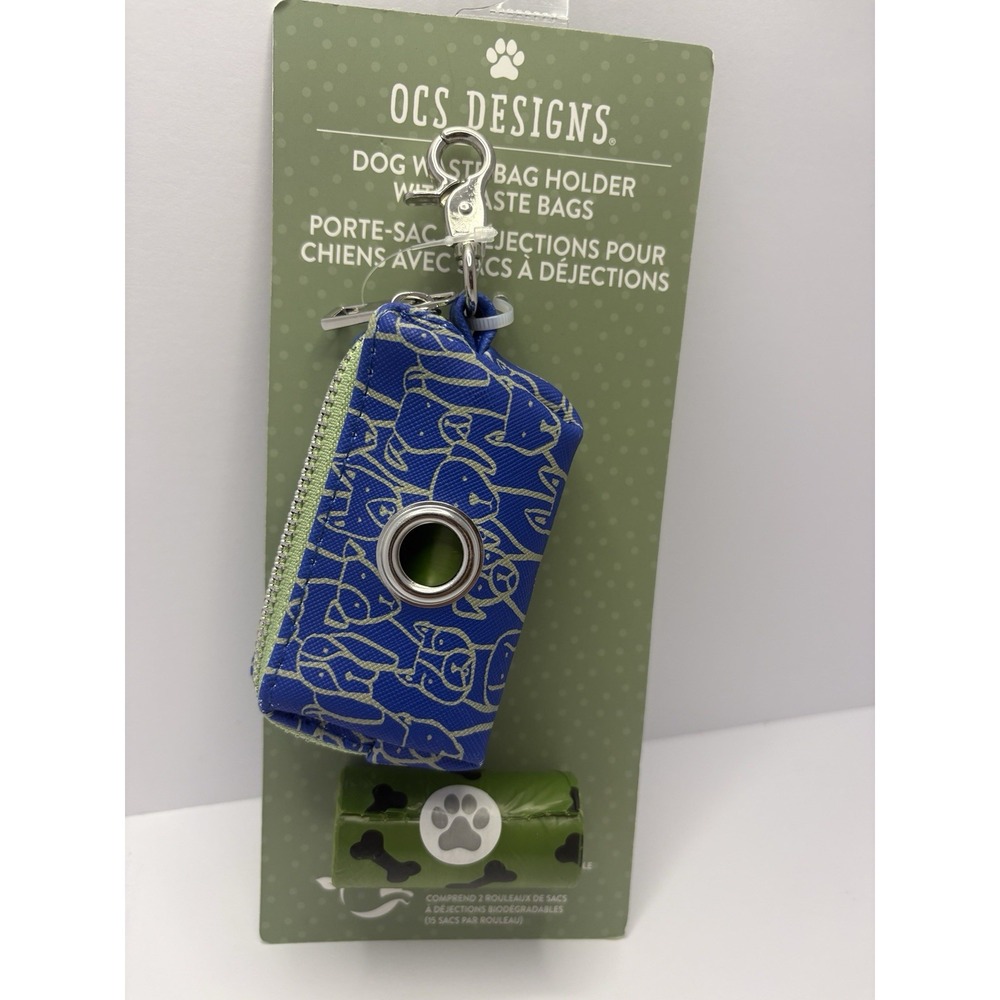 NEW OCS Designs Blue Dog Waste Bag Holder with 2 Rolls Biodegradable Bags PT059